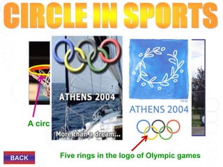 Five rings in the logo of Olympic games
BACK
A circle
 