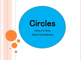 Circles
Parts of a Circle
Area & Circumference
 
