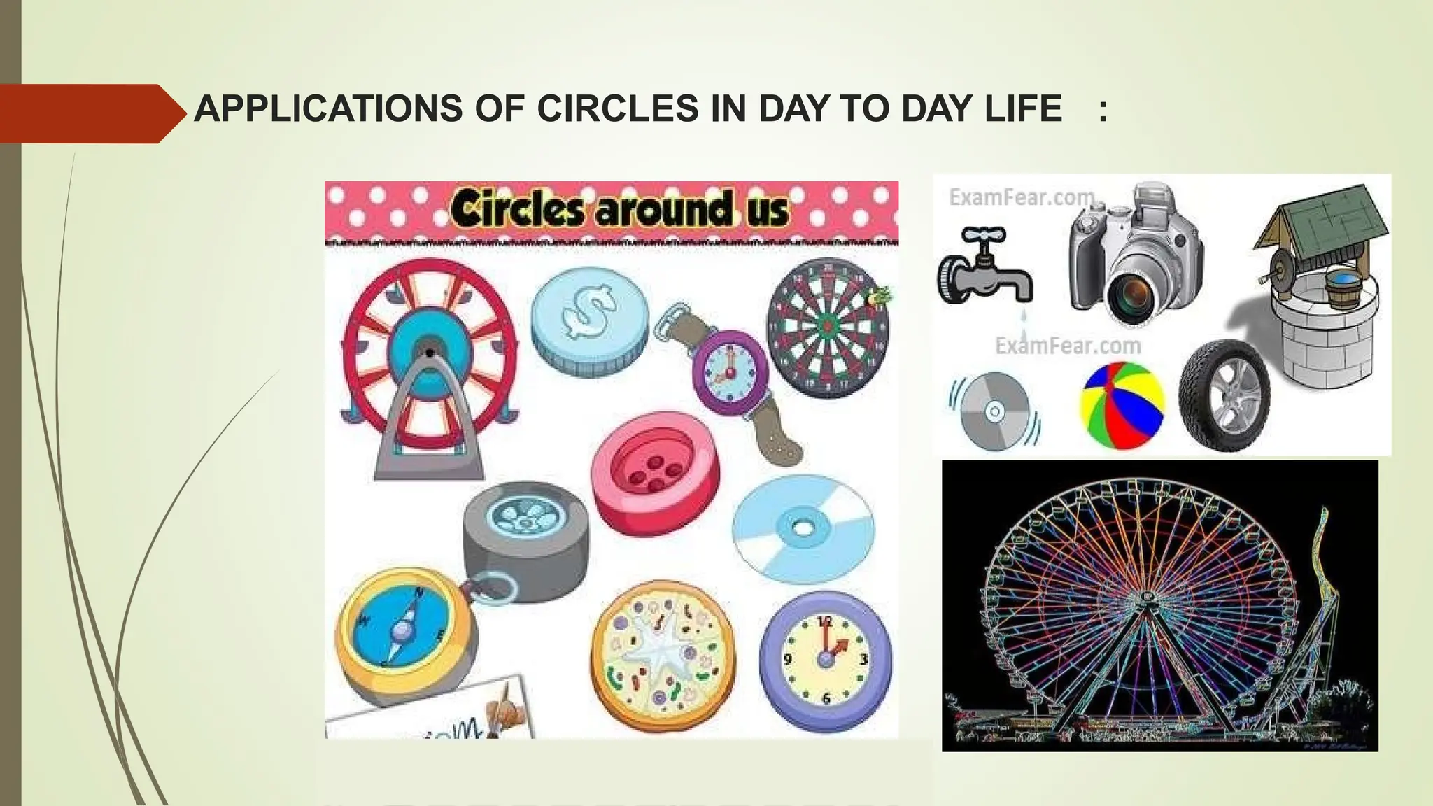 APPLICATIONS OF CIRCLES IN DAY TO DAY LIFE :
 