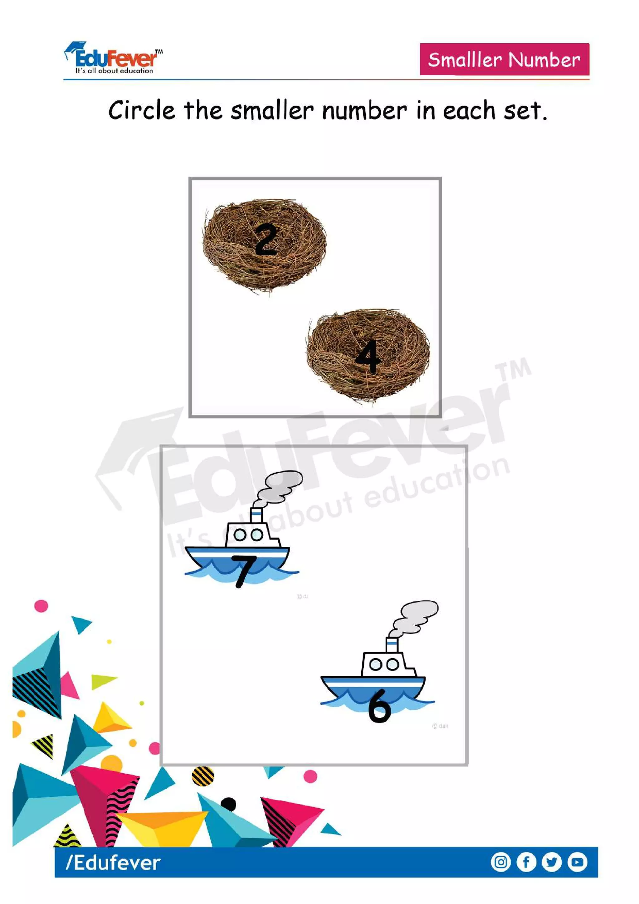 Circle the Smaller Number - LKG Worksheet