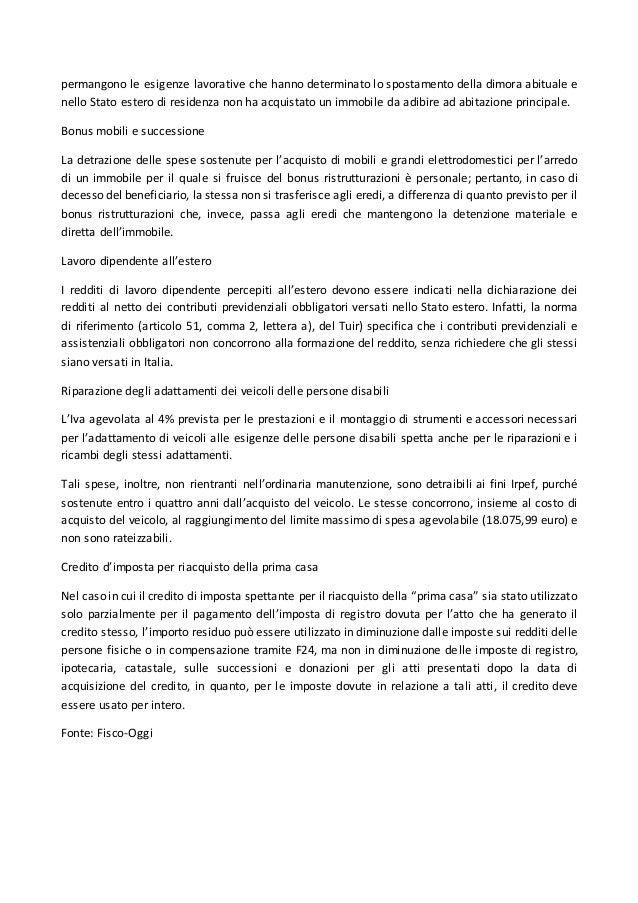 Spese per acquisto prima casa. affordable detrazioni fiscali per ... Credito d imposta per riacquisto prima casa