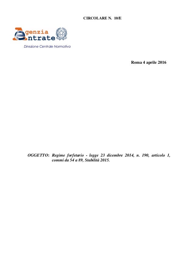 Circolare Regime Forfettario 2016