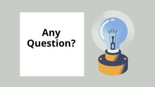 WITH THE HELP OF YOUR TEACHER OR CARER,
TEST WHETHER YOUR SUGGESTIONS AND
DRAWINGS WILL MAKE THE BULB LIGHT USING
ACTUAL BATTERIES, A SMALL LIGHTBULB, AND
WIRES.
Any
Question?
 