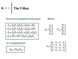 The Y-Bus


The current equations reduced to   Where,




In a compact form
 