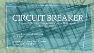 CIRCUIT BREAKER
Prepared by: Mabel Espinosa
ELXT 2101
Submitted to: Mr. Oscar B. Barte
Instructor I – ELXT 211
Industrial Electrical Components, Control Devices, and
Test Instruments
 