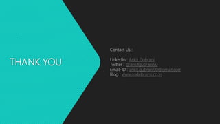 THANK YOU
Contact Us :
LinkedIn : Ankit Gubrani
Twitter : @ankitgubrani90
Email-ID : ankit.gubrani90@gmail.com
Blog : www.codebrains.co.in
 