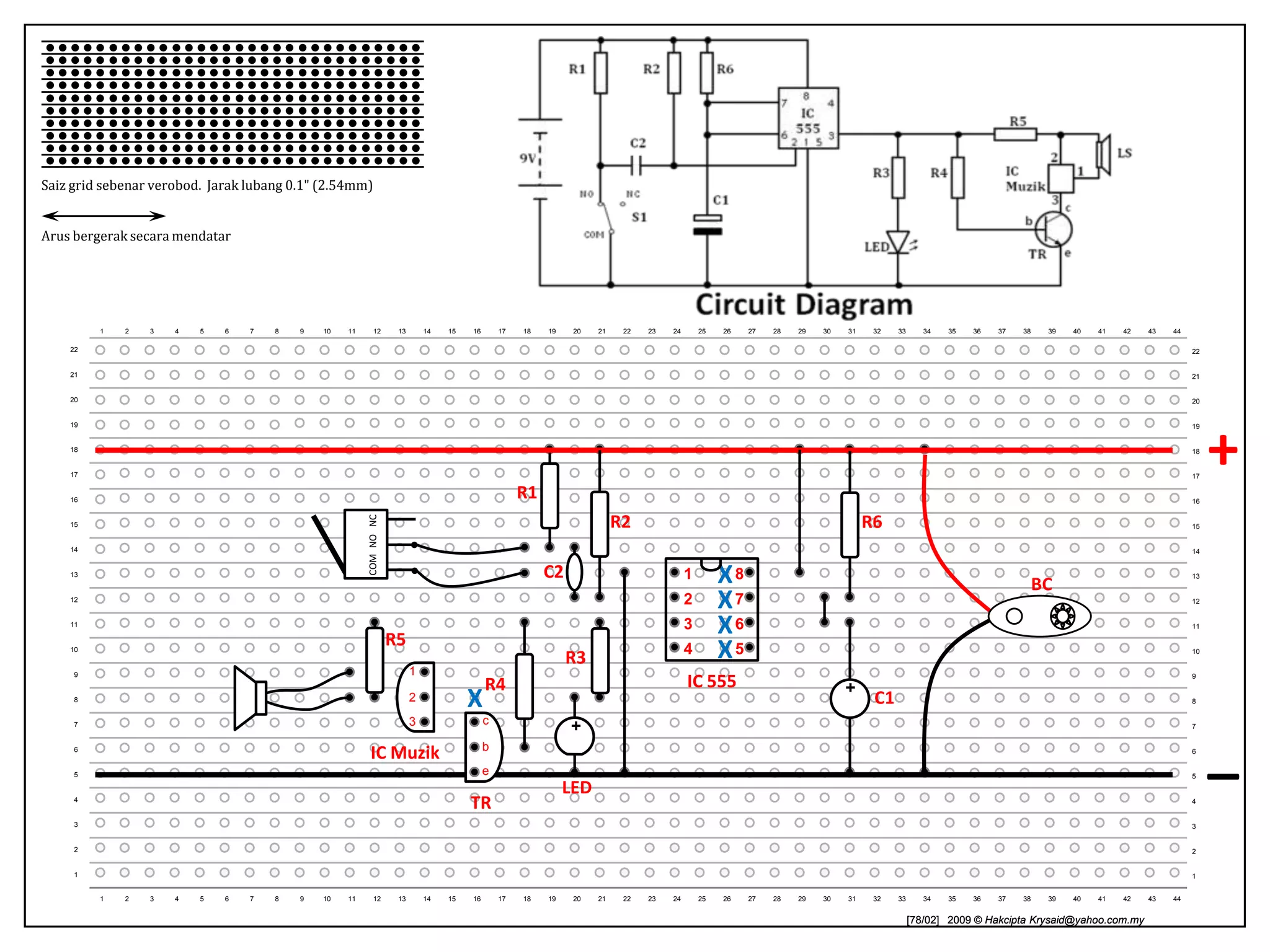 Putuskan track diantara pin IC dantandakan [ X ] padagambarajah IC.