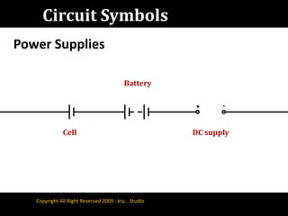 Circuit SymbolsPower SuppliesBattery-+CellDC supplyCopyright All Right Reserved 2009 : kry... Studio