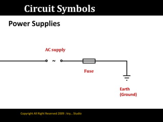 Circuit SymbolsPower SuppliesAC supply~FuseEarth(Ground)Copyright All Right Reserved 2009 : kry... Studio