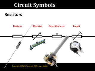 Circuit SymbolsResistorsResistorRheostatPotentiometerPresetCopyright All Right Reserved 2009 : kry... Studio