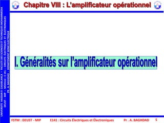 FSTM : DEUST - MIP E141 : Circuits Électriques et Électroniques Pr . A. BAGHDAD 5
UNIVERSITEHASSANIICASABLANCA–FACULTEDESSCIENCESETTECHNIQUESMOHAMMEDIA
DEUST-MIP–MODULE:E141–CIRCUITSÉLECTRIQUESETÉLECTRONIQUES
PR.A.BAGHDAD-DEPARTEMENTGENIEELECTRIQUE
 