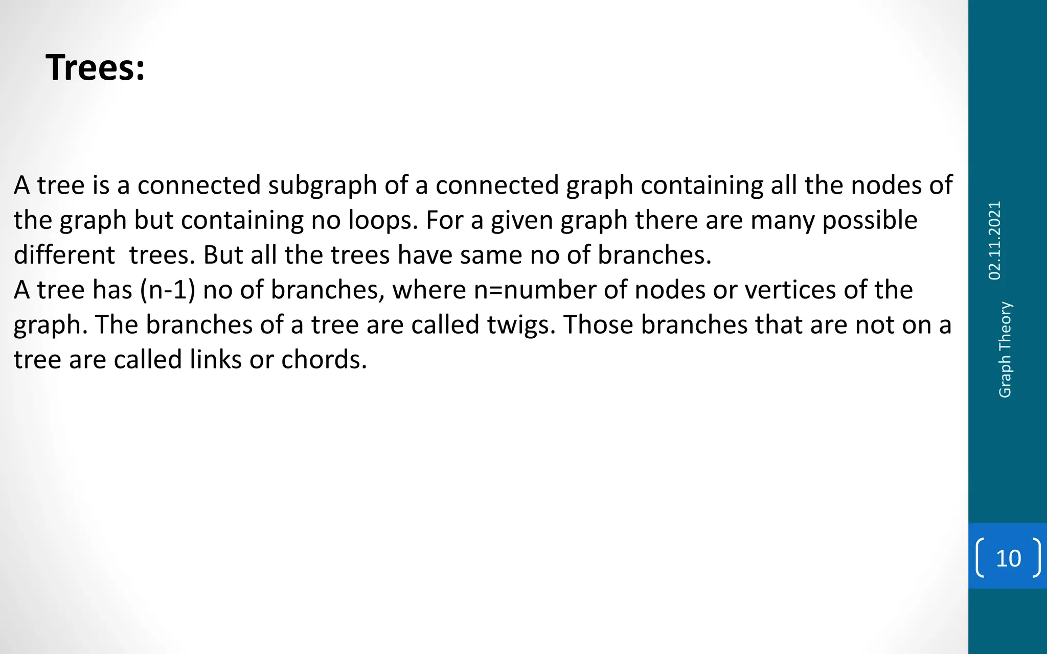 Ppt on graph theory tree cotree nodes branches incidence tie