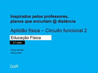 TÍTULO
Sub-título
Educação Física
Inspirados pelos professores,
planos que encurtam @ distância
OoR
Paula Romão
Silvina Pais
Aptidão física – Circuito funcional 2
3.º ciclo
 