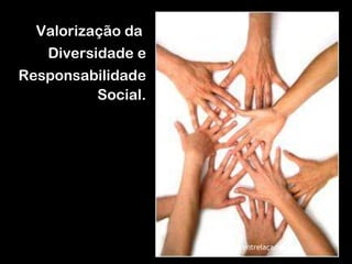 Valorização da  Diversidade e Responsabilidade Social. Mãos entrelaçadas 