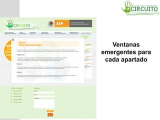 Ventanas
emergentes para
cada apartado
 