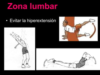 Zona lumbar Evitar la hiperextensión 