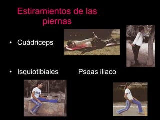 Estiramientos de las piernas Cuádriceps Isquiotibiales  Psoas iliaco 
