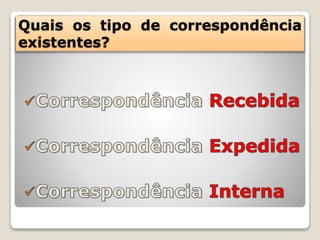 Quais os tipo de correspondência
existentes?
 