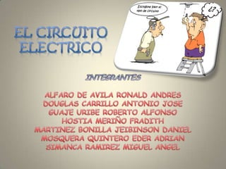 EL Circuito         electrico INTEGRANTES  ALFARO DE AVILA RONALD ANDRES DOUGLAS CARRILLO ANTONIO JOSE  GUAJE URIBE ROBERTO ALFONSO HOSTIA MERIÑO FRADITH MARTINEZ BONILLA JEIBINSON DANIEL  MOSQUERA QUINTERO EDER ADRIAN SIMANCA RAMIREZ MIGUEL ANGEL 