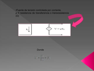 •Fuente de tensión controlada por corriente.
ρ ≡ resistencia de transferencia o transresistencia
(Ω)
Donde
 