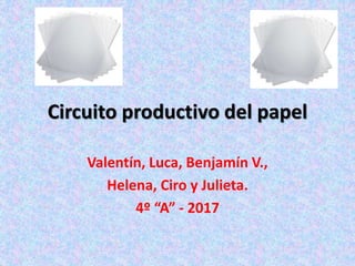 Circuito productivo del papel
Valentín, Luca, Benjamín V.,
Helena, Ciro y Julieta.
4º “A” - 2017
 
