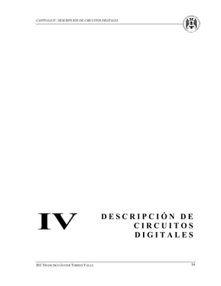 CAPÍTULO IV: DESCRIPCIÓN DE CIRCUITOS DIGITALES




IV                                   DESCRIPCIÓN DE
                                          CIRCUITOS
                                          DIGITALES


IEC FRANCISCO JAVIER TORRES VALLE                 54
 