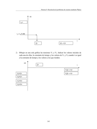 Práctica 6: Teoremas en PSpice
207
PSpice
V R3
I R3
Apartado 1
P R3
V’ R3
I’ R3
Apartado 2
P’’ R3
V’’ R3
I’’ R3
Apartado 3
P’’ R3
V R3= V’ R3 +V’’ R3
I R3= I’ R3 +I’’ R3
Apartado 4
P R3 P’ R3 +P’’ R3
Tabla 2. Resultados del teorema de superposición (Pspice)
2.- Teorema de la máxima transferencia de potencia.
Un generador transfiere la máxima potencia a una carga cuando la resistencia de
ésta es igual a la resistencia interna del generador.
2.1. Estudio teórico.
Vamos a verificar el enunciado de este teorema. Para ello consideramos el circuito de la
siguiente figura:
0
RL
V1
5Vdc
Rg
10k
Figura 2. Circuito para obtener la máxima transferencia de potencia.
Realizar teóricamente todos los pasos para obtener el valor de la resistencia de carga
RL, considerando la potencia suministrada a dicha resistencia, realizando la derivada e
igualándola a cero. Indicar también la potencia máxima que se consigue.
 