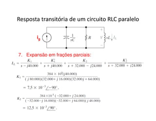 Resposta transitória de um circuito RLC paralelo 
ig 
7. Expansão em frações parciais: 
 