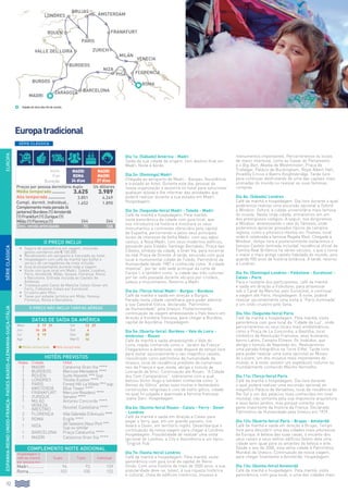 112
EUROPA
SÉRIE CLÁSSICA
ESPANHA-REINOUNIDO-FRANÇA-PAÍSESBAIXOS-ALEMANHA-SUIÇA-ITÁLIA
Europatradicional
Dia 1o: (Sábado) América - Madri
Saída da sua cidade de origem, com destino final em
Madri. Noite à bordo.
Dia 2o: (Domingo) Madri
Chegada ao aeroporto de Madri - Barajas. Assistência
e traslado ao hotel. Durante este dia, pessoal da
nossa organização o assistirá no hotel para solucionar
qualquer dúvida e lhe informar das atividades que
poderá realizar durante a sua estadia em Madri.
Hospedagem.
Dia 3o: (Segunda-feira) Madri - Toledo - Madri
Café da manhã e hospedagem. Pela manhã,
visita panorâmica da cidade com guia local, que
nos introduzirá na história e mostrará os seus
monumentos e contrastes oferecidos pela capital
da Espanha, percorrendo-a pelos seus principais
locais de interesse da Velha Madri, com seu sabor
castiço, à Nova Madri, com seus modernos edifícios,
passando pelo Estádio Santiago Bernabéu, Praça das
Cibeles, símbolo da cidade, e Gran Vía, para encerrar
na real Praça de Oriente. À tarde, excursão com guia
local à monumental cidade de Toledo, Patrimônio da
Humanidade desde 1987 e conhecida como “A cidade
imperial”, por ter sido sede principal da corte de
Carlos I, e também como “a cidade das três culturas”
por ter sido povoada durante séculos por cristãos,
judeus e muçulmanos. Retorno a Madri.
Dia 4o: (Terça-feira) Madri - Burgos - Burdeos
Café da manhã e saída em direção a Burgos.
Parada nesta cidade castelhana para poder admirar
a sua Catedral Gótica, declarada “Patrimônio
da Humanidade” pela Unesco. Posteriormente,
continuação da viagem atravessando o País Vasco em
direção à fronteira francesa, para chegar a Burdeos,
capital de Aquitânia. Hospedagem.
Dia 5o: (Quarta-feira): Burdeos - Vale do Loira -
Ambroise - Rouen
Café da manhã e saída atravessando o Vale do
Loira, região conhecida como o “Jardim da França”.
Chegaremos a Ambroise, onde disporá de tempo livre
para visitar opcionalmente o seu magnífico castelo,
classificado como patrimônio da humanidade da
Unesco, local de residência predileto de numerosos
reis da França e que, ainda, abriga o túmulo de
Leonardo da Vinci. Continuação até Rouen, “A Cidade
dos Cem Campanários”, sobrenome com a qual
batizou Víctor Hugo e também conhecida como “a
Atenas do Gótico” pelas suas muitas e destacáveis
construções religiosas e civis de estilo gótico, cidade
na qual foi julgada e queimada a heroína francesa
Joana Darc. Hospedagem.
Dia 6o: (Quinta-feira) Rouen - Calais - Ferry - Dover
- Londres
Café da manhã e saída em direção a Calais para
pegar o ferry, que, em um grande passeio, nos
levará a Dover, em território inglês. Desembarque e
continuação da nossa viagem para chegar a Londres.
Hospedagem. Possibilidade de realizar uma visita
opcional de Londres, a City e Assistência a um típico
“English Pub”.
Dia 7o: (Sexta-feira) Londres
Café da manhã e hospedagem. Pela manhã, visita
panorâmica com guia local da capital do Reino
Unido. Com uma história de mais de 2000 anos, a sua
popularidade deve-se, talvez, à sua riqueza histórica
e cultural, cheia de edifícios históricos, museus e
monumentos importantes. Percorreremos os locais
de maior interesse, como as Casas do Parlamento
e o Big-Ben, Abadia de Westminster, Praça de
Trafalgar, Palácio de Buckingham, Royal Albert Hall,
Picadilly Circus e Bairro Knightsbridge. Tarde livre
para continuar desfrutando de uma das capitais mais
animadas do mundo ou realizar as suas famosas
compras.
Dia 8o: (Sábado) Londres
Café da manhã e hospedagem. Dia livre durante o qual
poderemos realizar uma excursão opcional a Oxford
e Windsor. Oxford, a cidade universitária mais famosa
do mundo. Nesta linda cidade, entraremos em um
dos prestigiosos colégios. A seguir, nos dirigiremos
a Windsor, atravessando o vale do Támesis, onde
poderemos apreciar povoados típicos da campina
inglesa, como o pitoresco Henley-on-Thames, local
onde é celebrada a famosa Regata Real. Chegada a
Windsor, tempo livre e posteriormente visitaremos o
famoso Castelo (entrada incluída), residência oficial da
Família Real Britânica há vários séculos, o que o torna
o maior e mais antigo castelo habitado do mundo, pois
guarda 900 anos de história britânica. À tarde, retorno
a Londres.
Dia 9o: (Domingo) Londres - Folkstone - Eurotunel -
Calais - Paris
Para o restante dos participantes, café da manhã
e saída em direção a Folkstone, para atravessar
sob o Canal da Mancha, pelo Eurotúnel, e continuar
a viagem até Paris. Hospedagem. À noite, poderá
realizar opcionalmente uma visita à “Paris iluminada”
e um lindo cruzeiro pelo Sena.
Dia 10o: (Segunda-feira) Paris
Café da manhã e hospedagem. Pela manhã, visita
panorâmica com guia local da “Cidade da Luz”, onde
percorreremos os seus locais mais emblemáticos,
como a Praça de La Concordia, a Bastilha, local
simbólico da Revolução Francesa, seus bulevares,
bairro Latino, Campos Elíseos, Os Inválidos, que
abriga o túmulo de Napoleão etc. Realizaremos
uma parada fotográfica na Torre Eiffel. Tarde livre
para poder realizar uma visita opcional ao Museu
do Louvre, um dos museus mais importantes do
mundo, e, à noite, assistir um espetáculo noturno no
mundialmente conhecido Moinho Vermelho.
Dia 11o: (Terça-feira) Paris
Café da manhã e hospedagem. Dia livre durante
o qual poderá realizar uma excursão opcional ao
magnífico Palácio de Versalhes, local de residência do
Rei Sol e um dos palácios mais conhecidos em nível
mundial, não somente pela sua imponente arquitetura
e seus belos jardins, mas porque constitui uma
parte importante da história da França. Declarado
Patrimônio da Humanidade pela Unesco em 1979.
Dia 12o: (Quarta-feira) Paris - Brujas - Amsterdã
Café da manhã e saída em direção a Brujas. Tempo
livre para descobrir uma das cidades mais pitorescas
da Europa. A beleza das suas casas, o encanto dos
seus canais e seus velhos edifícios fazem dela uma
cidade sem igual para os amantes da beleza e arte.
Desde o ano de 2000, esta velha cidade é Patrimônio
Mundial da Unesco. Continuação da nossa viagem,
para chegar finalmente a Amsterdã. Hospedagem.
Dia 13o: (Quinta-feira) Amsterdã
Café da manhã e hospedagem. Pela manhã, visita
panorâmica, com guia local, a uma das cidades mais
SÉRIECLÁSSICA
O PREÇO INCLUI
•		 Seguro de assistência em viagem, incluindo
gastos sanitários até € 100.000.
•		Recebimento em aeroporto e translado ao hotel.
•		Hospedagem com café da manhã tipo buffet e
serviço de carregadores de mala incluído.
•		Guia acompanhante durante toda a viagem.
•		Visita com guia local em Madri, Toledo, Londres,
Paris, Amsterdã, Milão, Veneza, Florença, Roma
e Barcelona. Entrada incluída ao Castelo de
Amboise.
•		Travessia pelo Canal da Mancha Calais-Dover em
Ferry, Folkstone-Calais por Eurotunel.
•		Cruzeiro pelo Rhin.
•		Taxas por estadia turística em Milão, Veneza,
Florença, Roma e Barcelona.
O PREÇO NÃO INCLUI TARIFAS AÉREAS
COMPLEMENTO NOITE ADICIONAL
Hospedagem e
café da manhã
por pessoa em:
Duplo Triplo Individual
Madri.............. 96 93 159
Roma.............. 103 100 152
DATAS DE SAÍDA DA AMÉRICA
Maio 3 17 31 Set 13 27
Jun 14 28 Out 4
Jul 5 19 Dez 20
Ago 9 Mar15 14
l Média temporada l Alta temporada
HOTÉIS PREVISTOS
Noites Cidade Hotel
2 Madri Catalonia Gran Via ****
1 Burdeos Mercure Meriadeck ****
1 Rouen Suite Novotel *** Sup
3 Londres Thistle Euston ****
3 Paris Forest Hill La Villete *** sup.
2 Amsterdã Blue Tower ****
1 Frankfurt Mercure Residenz ****
2 Zurique Senator ****
1 Milão Antares Concorde ****
1 Veneza
(Mestre) Novotel Castellana ****
2 Florença Villa Gabrielle D’Annuzio ****
3 Roma Ergife ****
1 Niza All Seasons Vieux Port ***
Sup ou similar
1 Barcelona Praça Catalunha ****
1 Madri Catalonia Gran Via ****
Inicio
Fim
Duração
Madri
ROMA
24 dias
Madri
Madri
27 dias
Preços por pessoa dormitório duplo Us dólares
Média temporada............ 3.625 3.989
Alta temporada............... 3.851 4.249
Compl. dormit. individual.. 1.652 1.890
Complementomeiapensão(6
jantares)Burdeos(1)Amsterdã
(1)Frankfurt(1)Zurique(1)
Milão(1)Florença(1) 264 264
Desc. venda antecipada 95 108
Cidades de início e/ou fim de circuito.
Rouen
burdeos
ZARAGOZA
VALLE DEL LOIRA
burgos
Madri
Londres
pisa
barcelona
venecia
roma
niza
frankfurt
Paris
florencia
zurich
milán
ámsterdam
brujas
108$
 