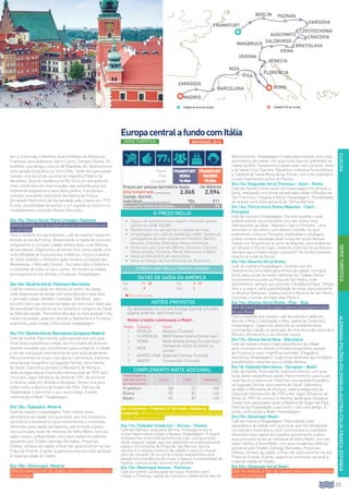 125
EUROPA
SERIE TURÍSTICA
ALEMANHA-POLÔNIA-ESLOVÁQUIA-ÁUSTRIA-italia-FRANÇA-ESPANHA
EuropacentralafundocomItália
Renascimento. Hospedagem e saída para realizar uma visita
panorâmica da cidade, com guia local, que nos adentrará na
cidade da Arte. Passearemos pelas suas ruas e praças, como
a de Santa Cruz, Signoria, República, a famosa Ponte Velha e
a Catedral de Santa María de las Flores, com o seu batistério
e suas importantes portas do Paraíso.
Dia 13o: (Segunda-feira) Florença - Assis - Roma
Café da manhã. Continuação da nossa viagem em direção a
Assis, realizando uma breve parada para visitar a Basílica de
São Francisco. Chegada a Roma. Hospedagem. Possibilidade
de realizar uma visita opcional da “Roma Barroca.
Dia 14o: (Terça-feira) Roma (Nápoles - Capri -
Pompéia)
Café da manhã e hospedagem. Dia livre durante o qual
poderá realizar opcionalmente uma das visitas mais
interessantes da Itália: “Nápoles, Capri e Pompéia”, uma
excursão no dia inteiro, com almoço incluído, na qual
poderemos conhecer Pompéia, esplêndida e mitológica
cidade romana sepultada pelas cinzas do vulcão Vesúvio.
Depois nos dirigiremos ao porto de Nápoles, para embarcar
em direção à Ilha de Capri, visitando a famosa Gruta Branca
(sempre que a meteorologia o permitir). No horário previsto,
retorno ao hotel de Roma.
Dia 15o: (Quarta-feira) Roma
Café da manhã e hospedagem. Durante este dia
realizaremos uma visita panorâmica da cidade, com guia
local, pelos locais de maior interesse da “Cidade Eterna”.
Encerraremos a visita na Praça de San Pedro, onde
assistiremos, sempre que possível, à Audiência Papal. Tempo
livre e, a seguir, terá a possibilidade de visitar opcionalmente
os Museus Vaticanos, Capela Sistina e Basílica de San Pedro,
incluindo o túmulo do Papa João Paulo II.
Dia 16o: (Quinta-feira) Roma - Pisa - Niza
Café da manhã e fim da viagem para os participantes com
fim em Roma.
Para o restante dos clientes, café da manhã e saída em
direção a Pisa. Continuação a Niza, capital da Costa Azul.
Hospedagem. Sugerimos desfrutar do ambiente desta
cosmopolita cidade, ou participar de uma excursão opcional a
Mônaco, Montecarlo e seu famoso casino.
Dia 17o: (Sexta-feira) Niza - Barcelona
Café da manhã e breve trajeto panorâmico da cidade
para continuar em direção à fronteira espanhola, através
de Provença e suas magníficas estradas. Chegada a
Barcelona. Hospedagem. Sugerimos desfrutar das múltiplas
possibilidades noturnas que a cidade oferece.
Dia 18: (Sábado) Barcelona - Zaragoza - Madri
Café da manhã. Pela manhã, visita panorâmica, com guia
local, desta maravilhosa cidade. Percorreremos seus locais
mais típicos e pitorescos. Faremos uma parada fotográfica
na Sagrada Família, obra mestre de Gaudí. Subiremos
também a Montanha de Montjuic, sede protagonista da
Exposição Internacional de 1929 e dos Jogos Olímpicos de
Verão de 1992. Ao concluir a mesma, saída para Zaragoza.
Tempo livre para poder visitar a Basílica de Virgen del Pilar,
Patrona da Hispanidade, e percorrer o seu caso antigo. À
tarde, continuação a Madri. Hospedagem.
Dia 19o: (Domingo) Madri
Café da manhã e hospedagem. Pela manhã, visita
panorâmica da cidade com guia local, que nos introduzirá
na história e mostrará os seus monumentos e contrastes
oferecidos pela capital da Espanha, percorrendo-a pelos
seus principais locais de interesse da Velha Madri, com seu
sabor castiço, à Nova Madri, com seus modernos edifícios,
passando pelo Estádio Santiago Bernabéu, Praça das
Cibeles, símbolo da cidade, e Gran Vía, para encerrar na real
Praça de Oriente. À tarde, sugerimos uma visita opcional à
imperial cidade de Toledo.
Dia 20o: (Segunda-feira) Madri
Café da manhã e fim da viagem para os participantes
com fim em Madri.
Dia 1o América - Frankfurt a 10o Viena - Salzburg -
Innsbruck: Mesmo itinerário que o circuito Europa Central a
Fundo, da página anterior.
Dia 11o: (Sábado) Innsbruck - Verona - Veneza
Café da manhã e visita para Verona. Prosseguiremos a
nossa viagem para chegar a Veneza. Hospedagem. A seguir
realizaremos uma visita panorâmica a pé, com guia local,
desta singular cidade, que nos adentrará no impressionante
espaço monumental da Praça de San Marcos, que ha
séculos é o símbolo histórico da cidade e única no mundo
pelo seu encanto. Ao encerrar a visita realizaremos uma
parada em uma fábrica de cristal, e haverá a possibilidade de
realizar uma excursão opcional em gôndola.
Dia 12o: (Domingo) Veneza - Florença
Café da manhã. Continuação do nosso itinerário para
chegar a Florença, capital da Toscana e cidade ponto alto do
de La Concordia, a Bastilha, local simbólico da Revolução
Francesa, seus bulevares, bairro Latino, Campos Elíseos, Os
Inválidos, que abriga o túmulo de Napoleão etc. Realizaremos
uma parada fotográfica na Torre Eiffel. Tarde livre para poder
realizar uma excursão opcional ao magnífico Palácio de
Versalhes, local de residência do Rei Sol e um dos palácios
mais conhecidos em nível mundial, não somente pela sua
imponente arquitetura e seus belos jardins, mas porque
constitui uma parte importante da história da França.
Declarado Patrimônio da Humanidade pela Unesco em 1979.
À noite, possibilidade de assistir a um espetáculo noturno no
mundialmente conhecido Moinho Vermelho.
Dia 15o: (Terça-feira): Paris-Limoges-Toulouse
Café da manhã e fim da viagem para os participantes com
fim em Paris.
Para o restante dos participantes, café da manhã e saída em
direção ao sul da França. Atravessando a região de Limousin,
chegaremos a Limoges, cidade célebre pelas suas fábricas
de porcelanas. Disporemos de tempo livre nesta cidade, com
uma infinidade de monumentos e edifícios, como a Catedral
de Santo Estévão, o Anfiteatro galo-romano, a Estação dos
Beneditinos, o Mercado Central... Em todos eles a história é
a constante de todos os seus cantos. No horário acordado,
prosseguiremos em direção a Toulouse. Hospedagem.
Dia 16o: (Quarta-feira): Toulouse-Barcelona
Café da manhã e saída em direção ao centro da cidade,
onde disporemos de tempo livre para descobrir esta bela
e animada cidade, também chamada “Ville Rose”, pelo
encontro das suas vistosas fachadas de tons rosa e desfrutar
da serenidade dos píeres do rio Garonne e margens do Canal
du Midi (declarado “Patrimônio Mundial da Humanidade”). No
horário acordado, saída em direção a Narbonne e à fronteira
espanhola, para chegar a Barcelona. Hospedagem.
Dia 17o: (Quinta-feira): Barcelona-Zaragoza-Madrid
Café da manhã. Pela manhã, visita panorâmica com guia
local nesta maravilhosa cidade, que foi cenário de diversos
eventos mundiais que contribuíram para configurar a cidade
e lhe dar a projeção internacional da qual goza atualmente.
Percorreremos os locais mais típicos e pitorescos. Faremos
uma parada fotográfica na Sagrada Família, obra mestre
de Gaudí. Subiremos também à Montanha de Montjuic,
sede protagonista da Exposição Internacional de 1929, bem
como dos Jogos Olímpicos de Verão de 1992. Ao encerrar
a mesma, saída em direção a Zaragoza. Tempo livre para
poder visitar a Basílica da Virgem del Pilar, Patrona da
Hispanidade, e percorrer o seu casco antigo. À tarde,
continuação a Madri. Hospedagem.
Dia 18o: (Sábado): Madrid
Café da manhã e hospedagem. Pela manhã, visita
panorâmica da cidade com guia local, que nos introduzirá
na história e mostrará os seus monumentos e contrastes
oferecidos pela capital da Espanha, percorrendo-a pelos
seus principais locais de interesse da Velha Madri, com seu
sabor castiço, à Nova Madri, com seus modernos edifícios,
passando pelo Estádio Santiago Bernabéu, Praça das
Cibeles, símbolo da cidade, e Gran Vía, para encerrar na real
Praça de Oriente. À tarde, sugerimos uma excursão opcional
à imperial cidade de Toledo.
Dia 18o: (Domingo): Madrid
Café da manhã e fim da viagem para os participantes com
fim em Madri.
HOTÉIS PREVISTOS
Os detalhados no circuito Europa Central a Fundo,
página anterior, até Innsbruck
Noites e hotéis continuação a Madri:
Noites Cidades Hotel
1 Veneza Albatros (Turista)
1 Florença BB Firenze Centro (Turista Sup.)
3 Roma Melia Aurelia Antica (Turista Sup.)
1 Niza
Campanile Arpto (Turista) ou
similar
1 Barcelona Sagrada Familia (Turista)
2 Madri Convención (Turista)
SERIETURÍSTICA
DATAS DE SAÍDA DA AMÉRICA
Jun 11 25 Set 3 17
Jul 9 Out 1
l Alta temporada
Início
Fim
Duração
frankfurt
roma
16dias
frankfurt
madrid
20dias
Preços por pessoa dormitório duplo Us dólares
Alta temporada.............. 2.065 2.594
Compl. dormit.
individual........................ 706 911
Descuento Venta Anticipada... 61 77
O PREÇO NÃO INCLUI TARIFAS AÉREAS
O PREÇO INCLUI
•		 Seguro de assistência em viagem, incluindo gastos
sanitários até € 100.000.
•		Recebimento em aeroporto e traslado ao hotel.
•		Hospedagem com café da manhã tipo buffet. Serviço de
carregadores de mala incluído em Frankfurt, Berlim,
Varsóvia, Cracóvia, Bratislava, Viena e Inssbruck.
•		Visita com guia local em Berlim, Varsóvia, Cracóvia,
Viena, Veneza, Florença, Roma, Barcelona e Madri.
•		Visita ao Monastério de Jasna Gora.
•		Visita ao Campo de Concentração de Auschwitz.
frankfurt
berlín
bratislava
SALZBURGO
INNSBRUCK
roma
verona
AUSCHWITZ
viena
cracovia
CZESTOCHOWA
varsovia
poznan
Cidades de Início de circuito. Ciudades Fim de circuito.
madrid
barcelona
venecia
florencia
niza
pisa
zaragoza
COMPLEMENTO NOITE ADICIONAL
Hospedagem e
café da manhã
por pessoa em:
Duplo Triplo Individual
Frankfurt 58 57 102
Roma 90 87 144
Madri 90 87 139
77$
NOVIDADE 2014
 