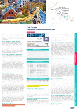 79
EUROPA
Anfiteatro galo-romano, a Estação dos Beneditinos,
o Mercado Central... Em todos eles a história é
a constante de todos os seus cantos. No horário
acordado, prosseguiremos em direção a Toulouse.
Hospedagem.
Dia 12o: (Quinta-feira) Toulouse-Barcelona
Café da manhã e saída em direção ao centro da
cidade, onde disporemos de tempo livre para
descobrir esta bela e animada cidade, também
chamada “Ville Rose”, pelo encontro das suas
vistosas fachadas de tons rosa e desfrutar da
serenidade dos píeres do rio Garonne e margens
do Canal du Midi (declarado “Patrimônio Mundial
da Humanidade”). No horário acordado, saída em
direção a Narbonne e à fronteira espanhola, para
chegar a Barcelona. Hospedagem.
Dia 13o: (Sexta-feira) Barcelona-Zaragoza-Madri
Café da manhã. Pela manhã, visita panorâmica
com guia local nesta maravilhosa cidade, que
foi cenário de diversos eventos mundiais que
contribuíram para configurar a cidade e lhe dar a
projeção internacional da qual goza atualmente.
Percorreremos os locais mais típicos e pitorescos.
Faremos uma parada fotográfica na Sagrada
Família, obra mestre de Gaudí. Subiremos também
à Montanha de Montjuic, sede protagonista da
Exposição Internacional de 1929, bem como dos
Jogos Olímpicos de Verão de 1992. Ao encerrar a
mesma, saída em direção a Zaragoza. Tempo livre
para poder visitar a Basílica da Virgem del Pilar,
Patrona da Hispanidade, e percorrer o seu casco
antigo. À tarde, continuação a Madri. Hospedagem.
Dia 14o: (Sábado) Madri
Café da manhã e hospedagem. Pela manhã,
visita panorâmica da cidade com guia local, que
nos introduzirá na história e mostrará os seus
monumentos e contrastes oferecidos pela capital
da Espanha, percorrendo-a pelos seus principais
locais de interesse da Velha Madri, com seu sabor
castiço, suas elegantes Praças de Oriente e de
España, Parque del Oeste e Príncipe Pío, onde
faremos uma parada fotográfica, e daremos um
agradável passeio por Madri - Río, de onde pode-se
desfrutar de uma das melhores vistas do conjunto
histórico de Madri. Continuaremos o nosso trajeto
em ônibus, em direção à Calle Mayor, onde faremos
novamente uma parada fotográfica, com passeio a
pé pela Praça Mayor e Praça de la Villa. A seguir
prosseguiremos o nosso trajeto em direção a Porta
del Sol, Neptuno, Puerta de Alcalá, o senhorial
Parque del Retiro, e a Monumental Praça de Toros
e Praça de Colón. Continuaremos a nossa visita em
direção à Nova Madri, com seus modernos edifícios,
jardins, Passeio de la Castellana, Praça de Castilla
(Porta da Europa), passando pelo Estádio Santiago
Bernabéu, Praça das Cibeles, símbolo da cidade, e
Gran Vía, para encerrar na real Praça de Oriente.
À tarde, sugerimos realizar uma visita opcional à
imperial cidade de Toledo.
Dia 15o: (Domingo) Madri
Café da manhã e fim da viagem, para os participantes
em circuito com fim em Madri.
tetura alemã da chamada “Rota Romântica”, que invita a
se envolver na atmosfera do século XVI. Continuação da
viagem para adentrar ao coração dos Alpes austríacos
pela Passagem Fernpass. Teremos a oportunidade de
admirar maravilhosas vistas alpinas até a nossa chegada
a Innsbruck. Hospedagem.
Dia 13o: (Sexta-feira) Innsbruck - Verona - Veneza
Café da manhã. Visita panorâmica da cidade com guia
local desta linda cidade austríaca, capital do Tirol, e
rodeada de picos de 2.000 a 2.500 metros de altitude.
O centro urbano ainda conserva numerosos edifícios
renascentistas e barrocos. Visitaremos a Basílica de
Wilten, um belo exemplo do Rococó Tirolês, e conhecere-
mos o símbolo da cidade, o Telhadinho de Ouro, em pleno
centro histórico. Por sua vez, é centro internacional de
esportes de inverno e foi em duas ocasiões Sede dos
Jogos Olímpicos de Inverno, em 1964 e 1976. A seguir,
saída em direção a Verona, mundialmente famosa pela
história de amor entre Romeu e Julieta. Tempo livre para
conhecê-la e continuação da nossa viagem a Veneza.
Hospedagem.
Dia 14o: (Sábado) Veneza - Pádua - Florença
Café da manhã e visita panorâmica a pé, com guia local,
desta singular cidade, que nos adentrará no impres-
sionante espaço monumental da Praça de San Marcos
que ha séculos é o símbolo histórico da cidade e única
no mundo pelo seu encanto. Napoleão Bonaparte a
definiu como “O Salão mais belo da Europa”. Também
veremos, entre outros, a famosa Ponte dos Suspiros, um
dos cantos mais emblemáticos e românticos de Veneza.
Ao encerrar a visita realizaremos uma parada em uma
fábrica de cristal, onde poderemos admirar a fabricação
do famoso cristal veneziano e, a seguir, termos a possi-
bilidade de realizar um agradável passeio opcional em
gôndola. A seguir, saída em direção a Pádua, onde reali-
zaremos uma breve parada para visitar a Igreja de Santo
Antônio e prosseguiremos a nossa viagem em direção
a Florença, capital da Toscana e cidade ponto alto do
Renascimento. Hospedagem.
Dia 15o: (Domingo) Florença
Café da manhã e hospedagem. Visita panorâmica da
cidade, com guia local, que nos adentrará na cidade da
Arte, onde se encontram as impressões de personagens
inimitáveis, como Dante ou Miguel Angel, e milhares
de obras daqueles homens que no fim da Idade Média
impulsionaram o desenvolvimento do homem e realiza-
ram algumas das mais belas criações artísticas de todos
os tempos. Passearemos pelas suas ruas e praças, como
a de Santa Cruz, Signoria, República, a famosa Ponte
Velha e a Catedral de Santa María de las Flores, com
o seu batistério e suas importantes portas do Paraíso.
Tarde livre para continuar descobrindo esta maravilhosa
cidade. À noite poderá participar opcionalmente de um
jantar com música e dança, “Velada Fiorentina”.
Dia 16o: (Segunda-feira) Florença - Assis - Roma
Café da manhã. Continuação da nossa viagem, reali-
zando uma breve parada em Assis, para visitar a Basí-
lica de São Francisco. Chegada a Roma. Hospedagem.
Possibilidade de realizar uma visita opcional à “Roma
Barroca”, onde poderá descobrir as fontes e praças mais
emblemáticas da cidade.
Dia 17o: (Terça-feira) Roma
Café da manhã e fim da viagem.
Dia 1.º a 10º: Mesmo itinerário que o circuito Belezas
da Europa, na página anterior
Dia 11o: (Quarta-feira) Paris - Heidelberg
Café da manhã e saída em direção a Heidelberg, cida-
de universitária e berço da cultura alemã cantada por
todos os poetas românticos alemães. Muito no alto das
estreitas ruazinhas levantam-se majestosos os restos do
Castelo de Heidelberg, que foi residência dos principais
eleitos do Palatinado. Trajeto a pé no seu centro históri-
co. Hospedagem.
Dia 12o: (Quinta-feira) Heidelberg (Rota Romântica) -
Rotemburgo - Innsbruck
Café da manhã. Continuando pela Rota Românica, che-
garemos a Rotemburgo, onde realizaremos um trajeto a
pé para admirar esta bela cidade medieval, que parece
transportada de um conto de fadas e que ainda conserva
as suas muralhas, torres e portas originais, e poderemos
contemplar as suas típicas ruas, antigas casas e arqui-
ITÁLIA-SUIÇA-FRANÇA-ALEMANHA-ÁUSTRIA
CiaoEuropa
“UmaalternativaparaencerrarasuaviagememRoma”
SÉRIEECONÔMICA
O PREÇO INCLUI
Os detalhes no circuito Belezas da Europa (pág.
anterior), até Paris.
Ainda inclui:
•		 Visita com guia local em Innsbruck, Veneza e
Florença. Excursão a Mônaco e Montecarlo.
•		Taxas turísticas por estadia em Veneza e
Florença.
O PREÇO NÃO INCLUI TARIFAS AÉREAS
Inicio e Fim
Duração
roma
17 dias
Preços por pessoa dormitório duplo Us dólares
Média temporada 1.983
Alta temporada 2.087
Complem. quarto individual 787
Dcto. Venta Anticipada... 59
HOTÉIS PREVISTOS
Noites Cidade Hotel
3 Roma Princess (Turista Sup.)
1 Milão Ibis Centro (Turista)
1 Berna Kreuz / Metropol (Turista)
4 Paris Kyriad Porte D’Ivry (Turista)
1 Heidelberg Ibis (Turista)
1 Innsbruck Dollinguer (Turista)
1
Veneza
(Mestre)
Albatros (Turista)
2 Florença Grifone (Turista Sup.)
1 Roma Club House (Turista Sup.)
COMPLEMENTO NOITE ADICIONAL
Hospedagem e café da manhã
por pessoa em:
Duplo Triplo Indiv.
Roma ............................. 90 87 144
SÉRIE ECONÔMICA
Cidade de Início y Fim de circuito.
milán
VENECIA
FLORENCIA
pisa
lucerna
berna
HEIDELBERG
ROTEMBURGO
roma
parís
INNSBRUCK
52$
 