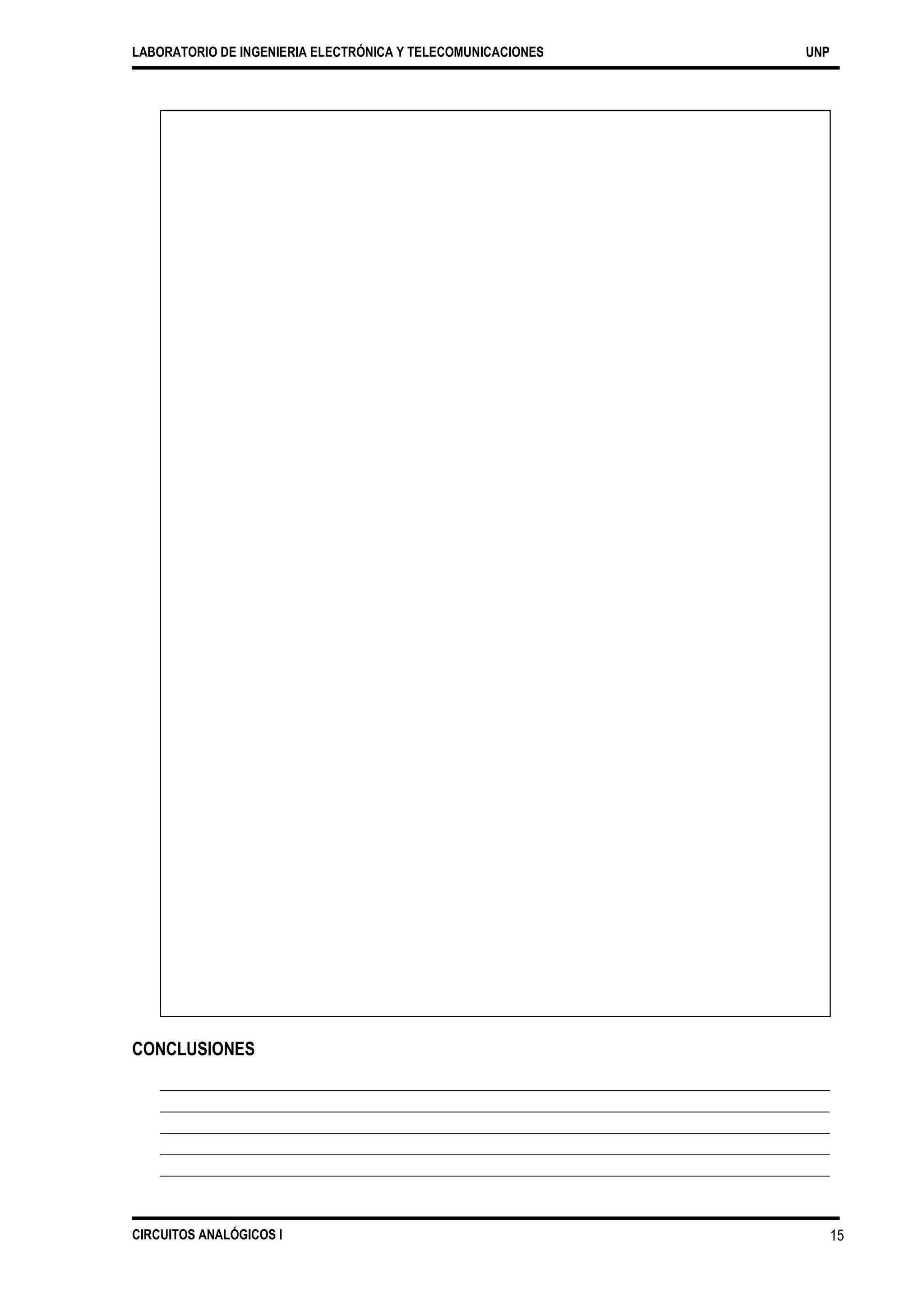 LABORATORIO DE INGENIERIA ELECTRÓNICA Y TELECOMUNICACIONES UNP
CONCLUSIONES
CIRCUITOS ANALÓGICOS I 15
 