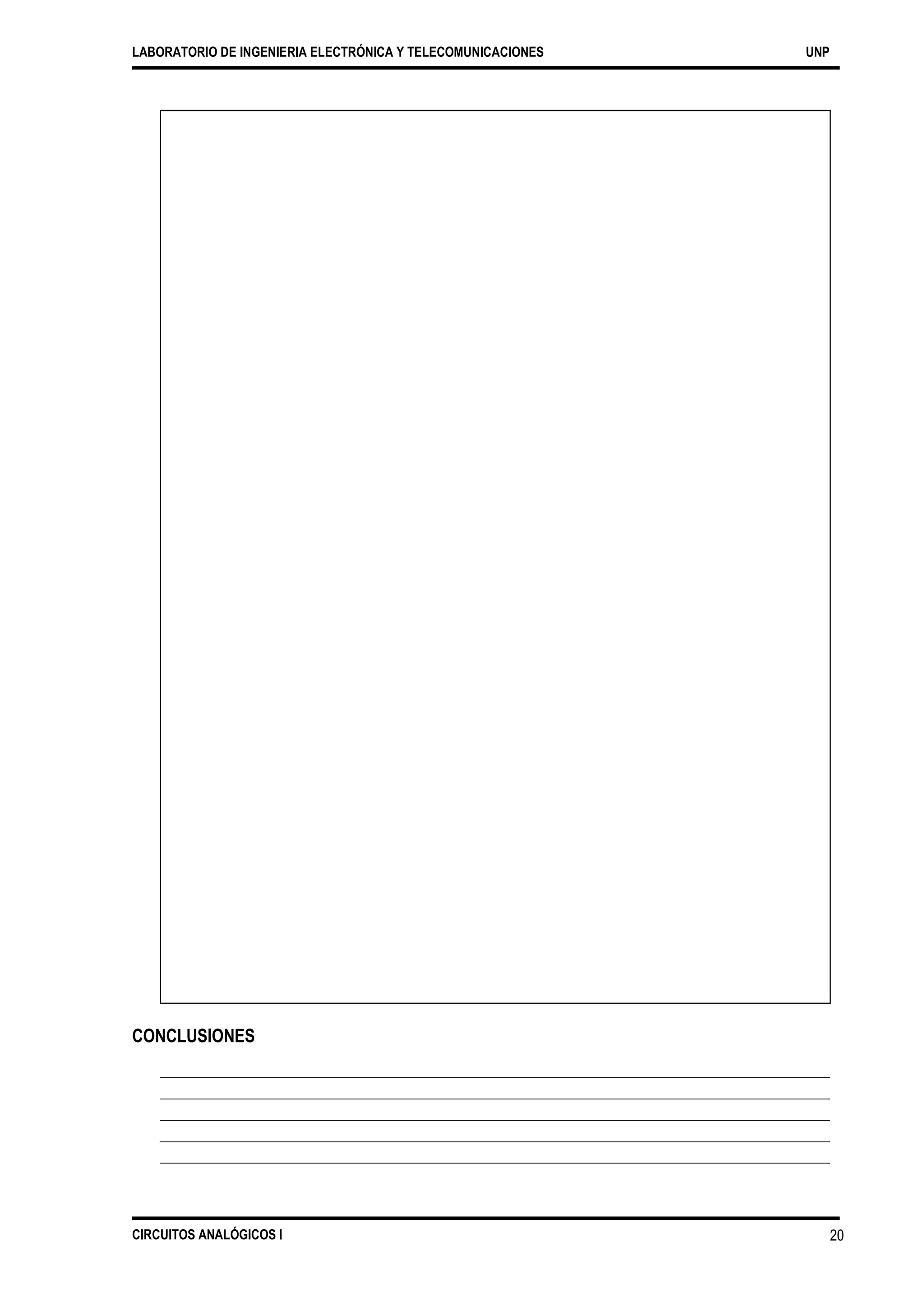 LABORATORIO DE INGENIERIA ELECTRÓNICA Y TELECOMUNICACIONES UNP
CONCLUSIONES
CIRCUITOS ANALÓGICOS I 20
 