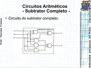 Circuitos Aritméticos   - Subtrator Completo - Circuito do subtrator completo: 