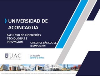 UNIVERSIDAD DE
ACONCAGUA
FACULTAD DE INGENIERÍAS
TECNOLOGÍAS E
INNOVACIÓN CIRCUITOS BÁSICOS DE
ILUMINACIÓN
 