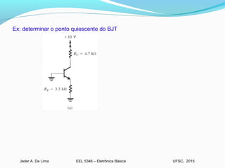 EEL 5346 – Eletrônica BásicaJader A. De Lima UFSC, 2015
Ex: determinar o ponto quiescente do BJT
 