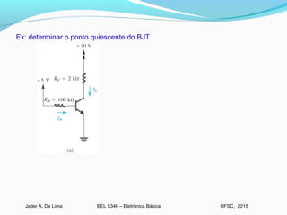 EEL 5346 – Eletrônica BásicaJader A. De Lima UFSC, 2015
Ex: determinar o ponto quiescente do BJT
 
