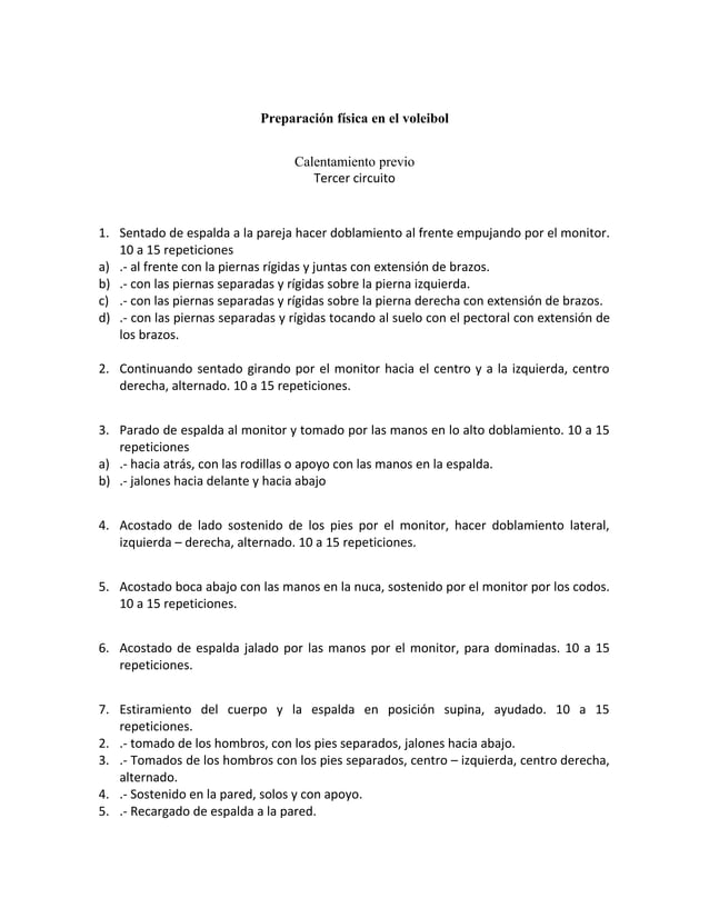 Circuitos de preparacion fisica de voleibol