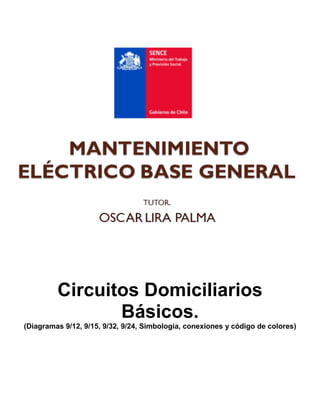 Circuitos Domiciliarios
Básicos.
(Diagramas 9/12, 9/15, 9/32, 9/24, Simbología, conexiones y código de colores)
 