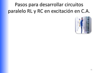 Pasos para desarrollar circuitos
paralelo RL y RC en excitación en C.A.




                                         16
 