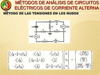MÉTODOS DE ANÁLISIS DE CIRCUITOSMÉTODOS DE ANÁLISIS DE CIRCUITOS
ELÉCTRICOS DE CORRIENTE ALTERNAELÉCTRICOS DE CORRIENTE ALTERNA
MÉTODO DE LAS TENSIONES EN LOS NUDOS
 
