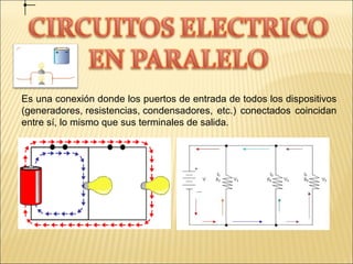 Es una conexión donde los puertos de entrada de todos los dispositivos
(generadores, resistencias, condensadores, etc.) conectados coincidan
entre sí, lo mismo que sus terminales de salida.
 