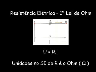Resistência Elétrica – 1ª Lei de Ohm U = R.i Unidades no SI de R é o Ohm (    ) 