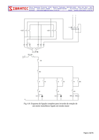Fig. 6.8: Esquema de ligação completo para inversão de rotação de 
um motor monofásico ligado em tensão maior 
Página 18/76 
 