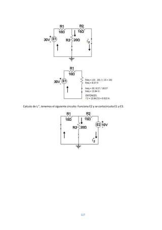 127
Calculo de I2’’, tenemos el siguiente circuito: Funciona E2 y se cortocircuita E1 y E3.
 