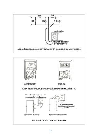52
MEDICIÓN DE LA CAIDA DE VOLTAJE POR MEDIO DE UN MULTIMETRO
ANALOGICO DIGITAL
PARA MEDIR VOLTAJES SE PUEDEN USAR UN MULTÍMETRO
MEDICION DE VOLTAJE Y CORRIENTE
 