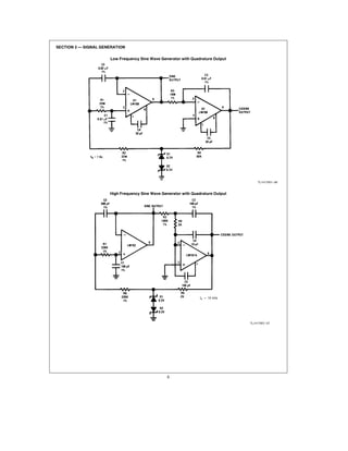 SECTION 2   SIGNAL GENERATION

                       Low Frequency Sine Wave Generator with Quadrature Output




                                                                                       TL H 7057 – 26



                      High Frequency Sine Wave Generator with Quadrature Output




                                                                  fo e 10 kHz




                                                                                  TL H 7057 – 27




                                                  5
 