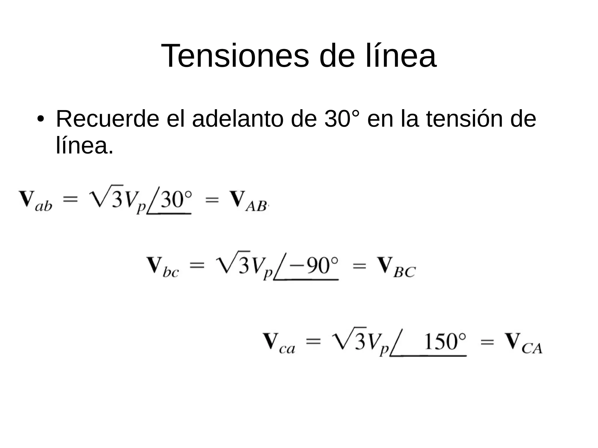 Tensiones de línea
● Recuerde el adelanto de 30° en la tensión de
línea.
 