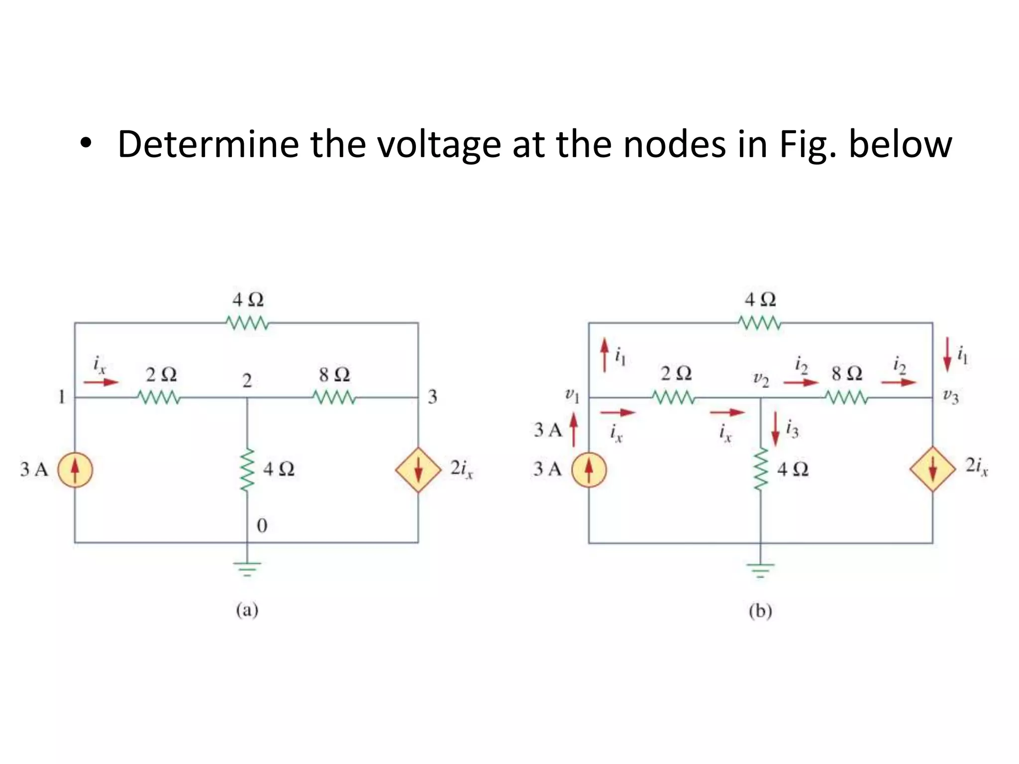 • Determine the voltage at the nodes in Fig. below
 