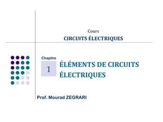 Cours CIRCUITS ÉLECTRIQUES ÉLÉMENTS DE CIRCUITS  ÉLECTRIQUES Prof. Mourad ZEGRARI Chapitre 1 